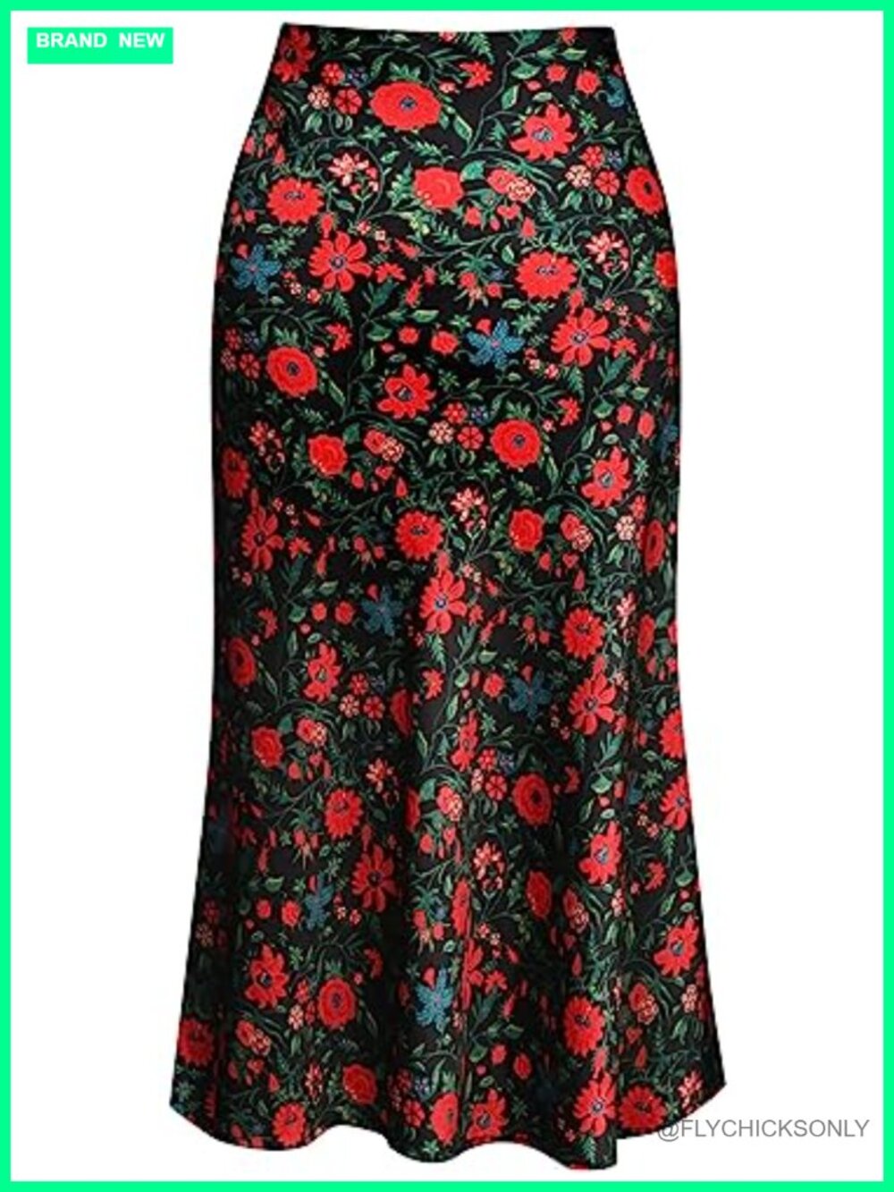 Women Midi Skirt High Waist Silk Satin Leopard Print Elastic Waist Casual